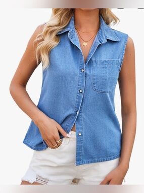 Y2K Jardin 100%Cotton Sleeveless Denim Button Up Shirt
